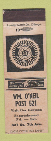 Matchbook Cover - American Legion Post 521 SAMPLE WEAR