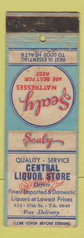Matchbook Cover - Sealy Mattress Central Liquor Denver Colorado WORN