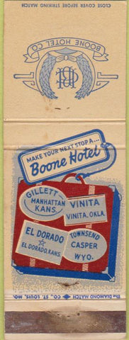Matchbook Cover - Boone Hotels Casper WY Vinta OK WEAR