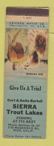Matchbook Cover - Sierra Trout Lakes Pico CA