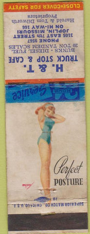 Matchbook Cover - H and T Truck Stop Joplin MO pinup POOR