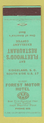 Matchbook Cover - Forest Motor Hotel Ridgeland SC