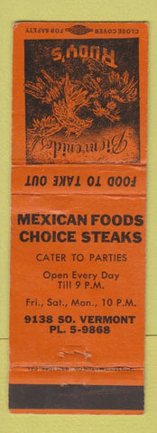 Matchbook Cover - Rudy's Mexican Food Los Angeles? CA
