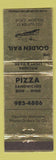 Matchbook Cover - The Golden Rail Folsom CA Pizza WEAR