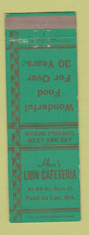 Matchbook Cover - Hau's Lion Cafeteria Fond du Lac WI WEAR