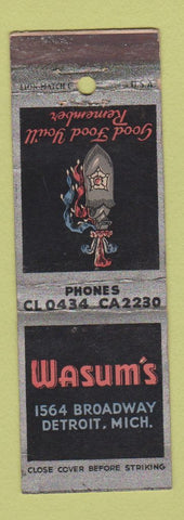 Matchbook Cover - Wasum's Restaurant Detroit MI