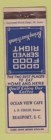 Matchbook Cover - Ocean View Cafe Beaufort SC WEAR