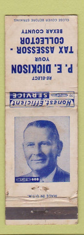 Matchbook Cover - PE Dickison Tax Assessor Collector Bexar County WORN