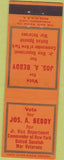 Matchbook Cover - Election Jos A Beddy Dept Commander Ware Veterans