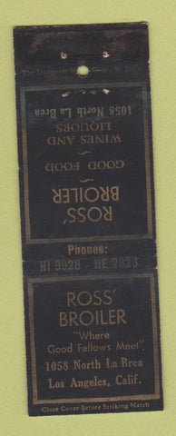 Matchbook Cover - Ross Broiler' Restaurant Los Angeles CA WEAR