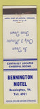 Matchbook Cover - Bennington Motel VT