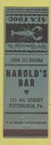 Matchbook Cover - Harold's Bar Pittsburgh PA
