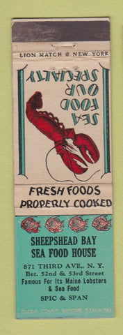 Matchbook Cover - Sheepshead Bay Seafood House New York City lobster