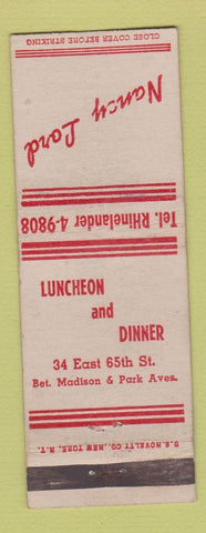Matchbook Cover - Nancy Lord Restaurant New York City