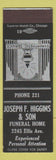 Matchbook Cover - Joseph Higgins Funeral Home SAMPLE