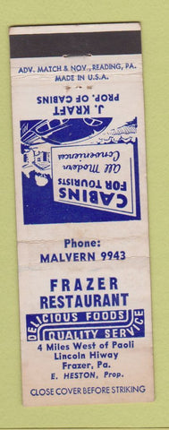 Matchbook Cover - Frazer Restaurant PA motel