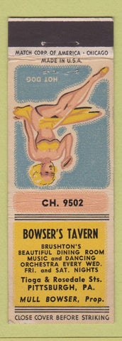 Matchbook Cover - Bowser's Tavern Pittsburgh PA pinup WEAR