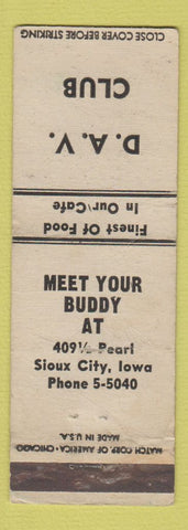 Matchbook Cover - DAV Club Sioux City IA WORN