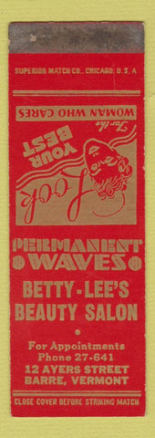 Matchbook Cover - Betty Lee's Beauty Salon Barre VT SAMPLE WORN