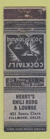 Matchbook Cover - Henry's Chili Burg Lounge Fillmore CA WORN