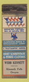 Matchbook Cover - Hart Schaffner Marx Clothes Webb Kennett Klamath Falls OR WEAR
