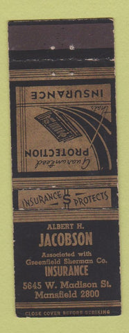 Matchbook Cover - Albert Jacobson Insurance  WORN BACK