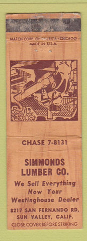 Matchbook Cover - Simmonds Lumber Sun Valley CA WORN