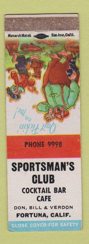 Matchbook Cover - Sportsman's Club Fortuna CA hillbilly  WEAR