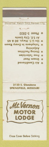 Matchbook Cover - Mount Vernon Motor Lodge Springfield MO