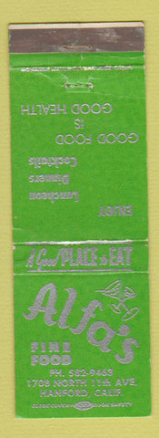 Matchbook Cover - Alfa's Restaurant Hanford CA WEAR