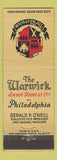 Matchbook Cover - The Warwick Hotel Philadelphia PA