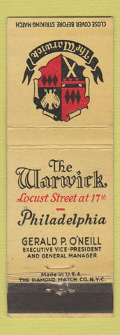 Matchbook Cover - The Warwick Hotel Philadelphia PA