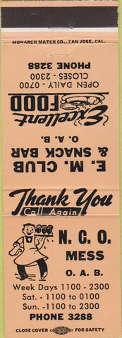 Matchbook Cover - Oakland Army Base? NCO Snack Bar peach