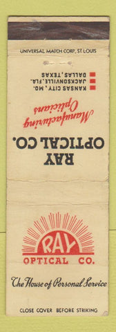 Matchbook Cover - Ray Optical Dallas TX Jacksonville FL Kansas City MO WEAR