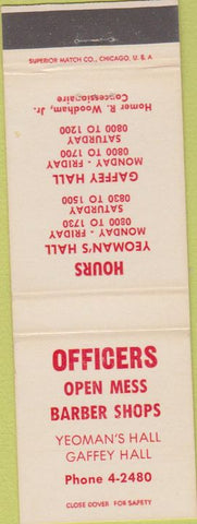 Matchbook Cover - Officers Mess Barber Shop Yeoman's Hall