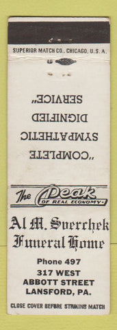 Matchbook Cover - Al M Sverchek Funeral Home Lansford PA