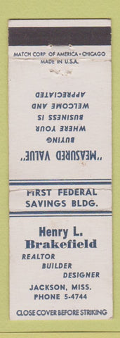 Matchbook Cover - Henry L Brakefield Real Estate Builder Jackson MS