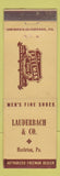 Matchbook Cover - Freeman Shoes Lauderbach Hazleton PA