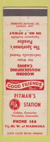Matchbook Cover - Pitman's BA Station Cabins Marmora ON