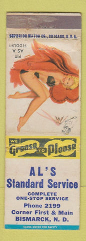 Matchbook Cover - Al's Standard oil gas Bismarck ND pinup