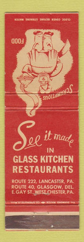 Matchbook Cover - Glass Kitchen Restaurants Lancaster West Chester PA Glasgow DE