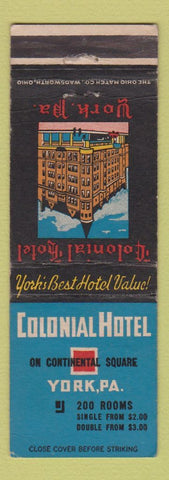 Matchbook Cover - Colonial Hotel York PA