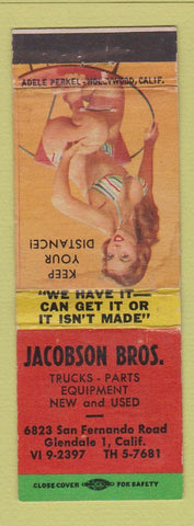 Matchbook Cover - Jacobson Bros Auto Parts Trucks Glendale CA pinup WEAR