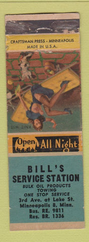 Matchbook Cover - Bill's Service oil gas Minneapolis MN pinup WEAR