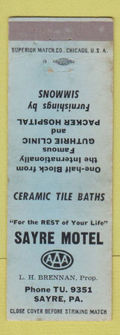 Matchbook Cover - Sayre Motel PA