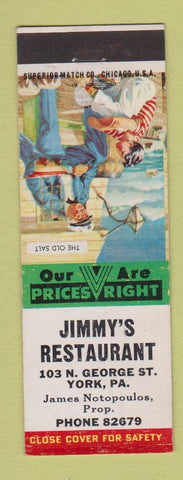 Matchbook Cover - Jimmy's Restaurant York PA James Notopoulos
