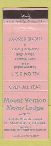 Matchbook Cover - Mount Vernon Motor Lodge West Palm Beach FL