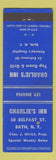 Matchbook Cover - Charlie's Inn Bath NY