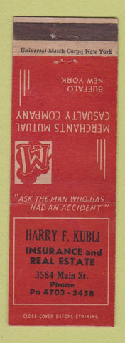 Matchbook Cover - Harry Kubli Insurance Real Estate Merchants Mutual WEAR