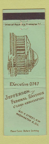 Matchbook Cover - Jefferson Federal Savings and Loan Washington DC